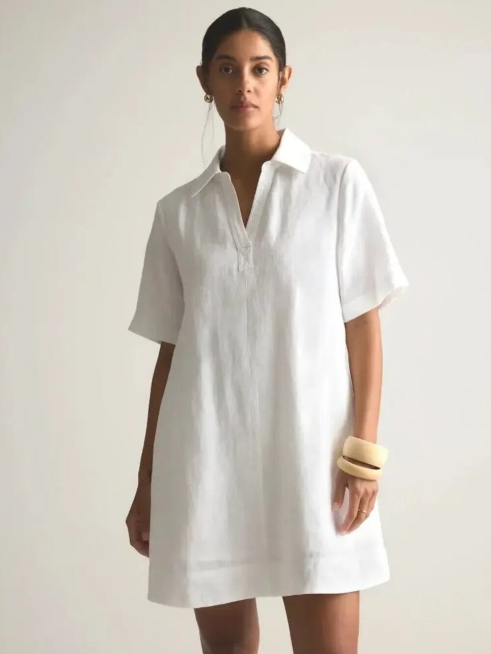 Quince 100% European Linen Popover Mini Dress Quiet Luxury Lagenlook in White XL